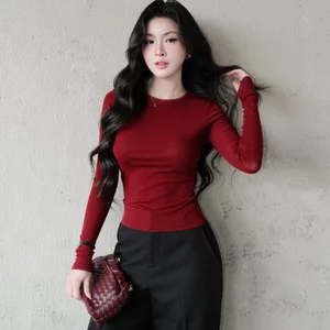 Áo thun nữ dài tay cổ tròn GILLEE chất thun giấy co giãn thoải mái vận động, ôm body tôn dáng FAT096