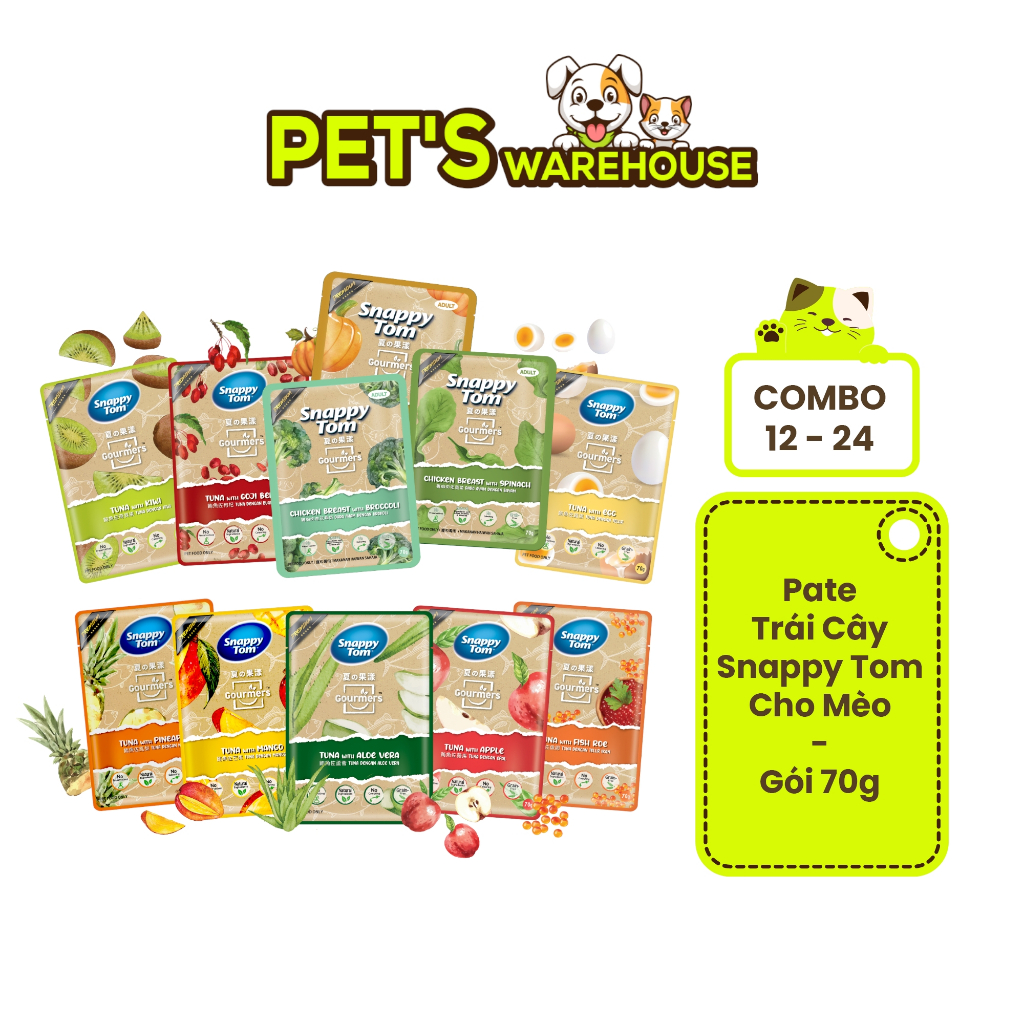 [Combo 12 - 24 Gói] Pate Snappy Tom Trái Cây Mới Cho Mèo, Gói 70g
