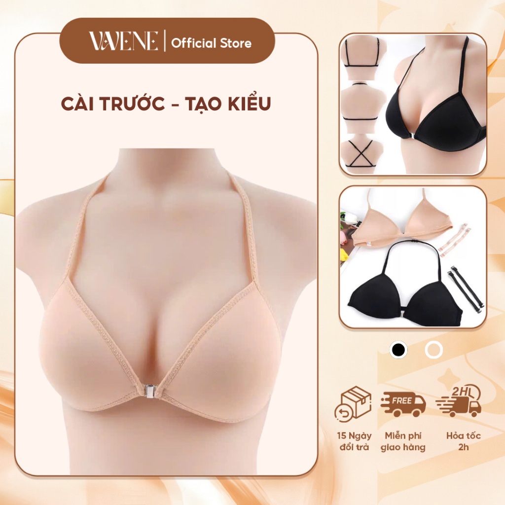 Áo ngực nữ Vanvene, áo bra quai mảnh A316 đệm mỏng cài trước tạo kiểu phối dây mặc hở lưng không gọng không hằn viền