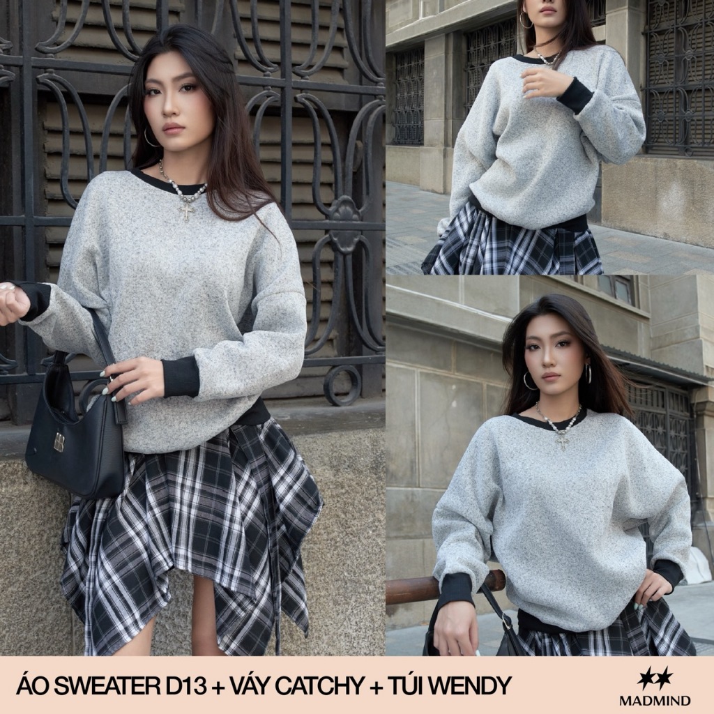MADMIND Áo Nỉ Sweater Nam Nữ Tay Dài D13 - Màu Đen Muối Tiêu, Xám Muối Tiêu, Xám Trắng | BigBuy360 - bigbuy360.vn