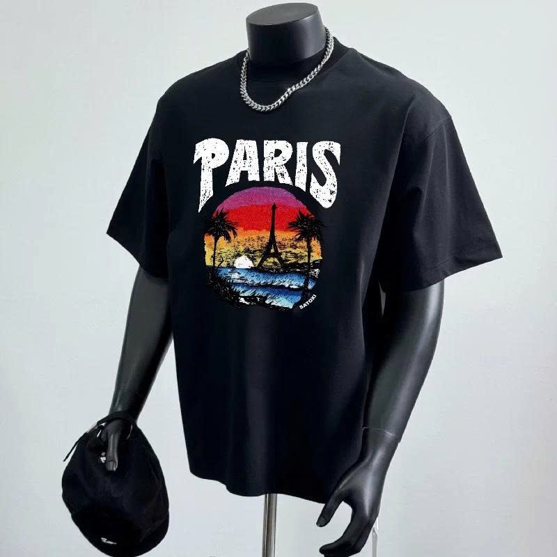 Áo thun Stee Cổ tròn PARIS ART Localbrand ICVCVNI Unisex Cotton