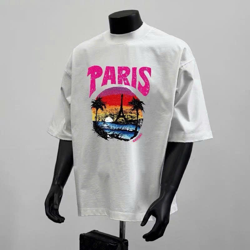 Áo thun Stee Cổ tròn PARIS ART Localbrand ICVCVNI Unisex Cotton