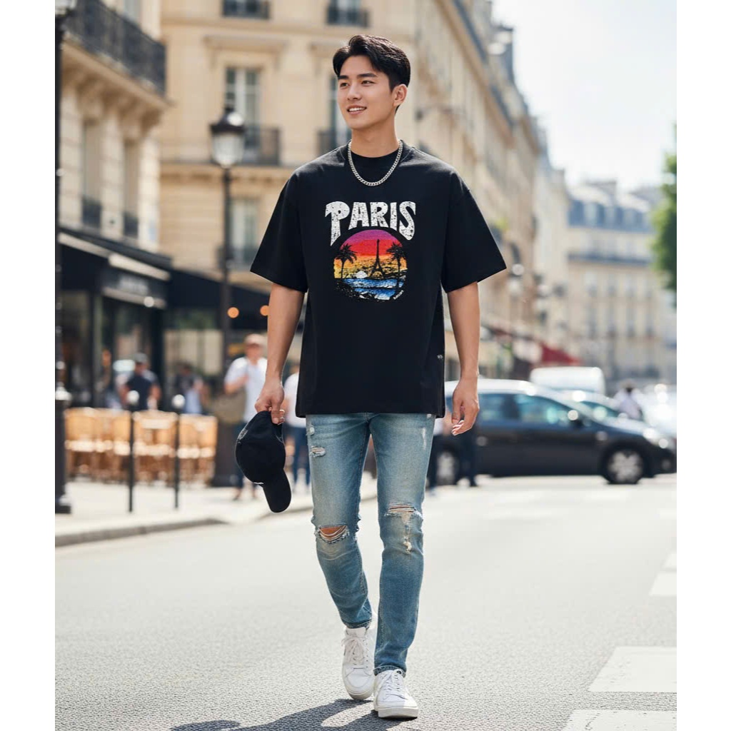 Áo thun Stee Cổ tròn PARIS ART Localbrand ICVCVNI Unisex Cotton