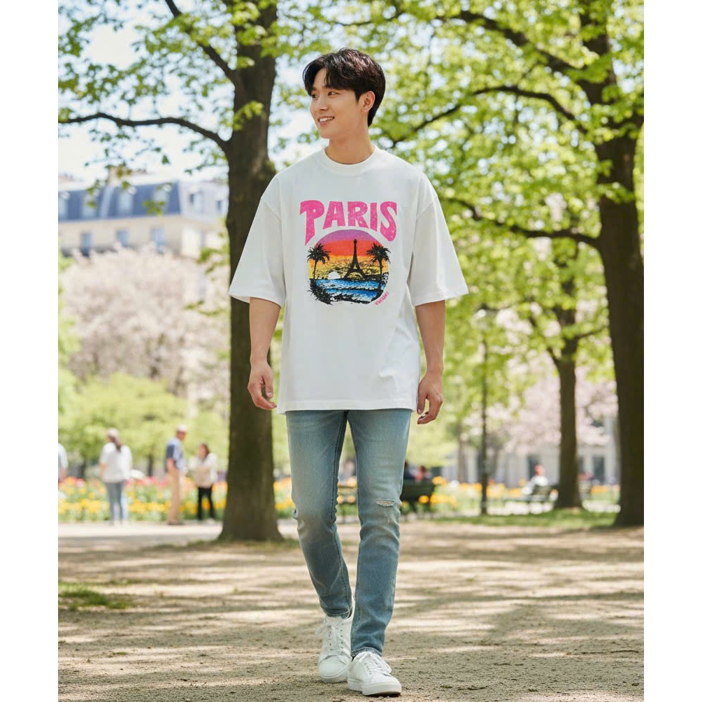 Áo thun Stee Cổ tròn PARIS ART Localbrand ICVCVNI Unisex Cotton