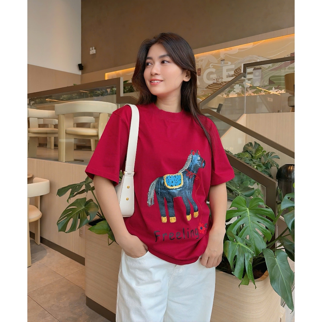 Áo Thun Mirage Chú Ngựa Đỏ Thêu Tinh Xảo Chất 100% Cotton Mềm Mịn Thoáng Mát.