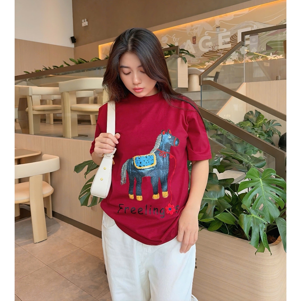 Áo Thun Mirage Chú Ngựa Đỏ Thêu Tinh Xảo Chất 100% Cotton Mềm Mịn Thoáng Mát.