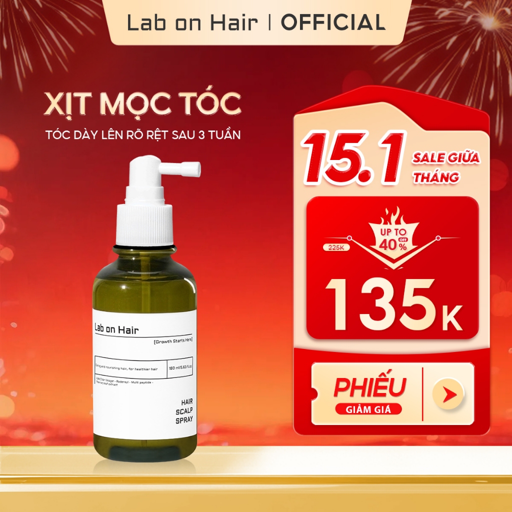 Xịt mọc tóc Lab on Hair 160ml xịt dưỡng tóc với giấm táo Redensyl hỗ trợ cải thiện tình trạng tóc hư tổn