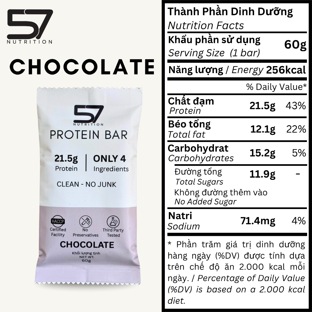 Bánh bổ sung năng lượng Protein Bar 57nutrition - Hộp 12 thanh - KEYGYM