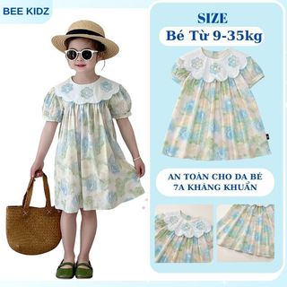 Váy Cho Bé Gái, Váy Tiểu Thư Cho Bé Gái Thiết Kế Hoa Nhẹ Nhàng Cổ Bèo Xinh Xắn Chất Liệu Cotton