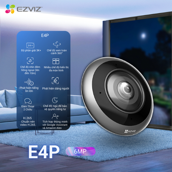 [Góc Nhìn 360] Camera IP Wifi Mắt Cá Ezviz E4P 6MP Toàn Cảnh 360 Độ Phân Giải 3K+, Đế Nam Châm | BigBuy360 - bigbuy360.vn