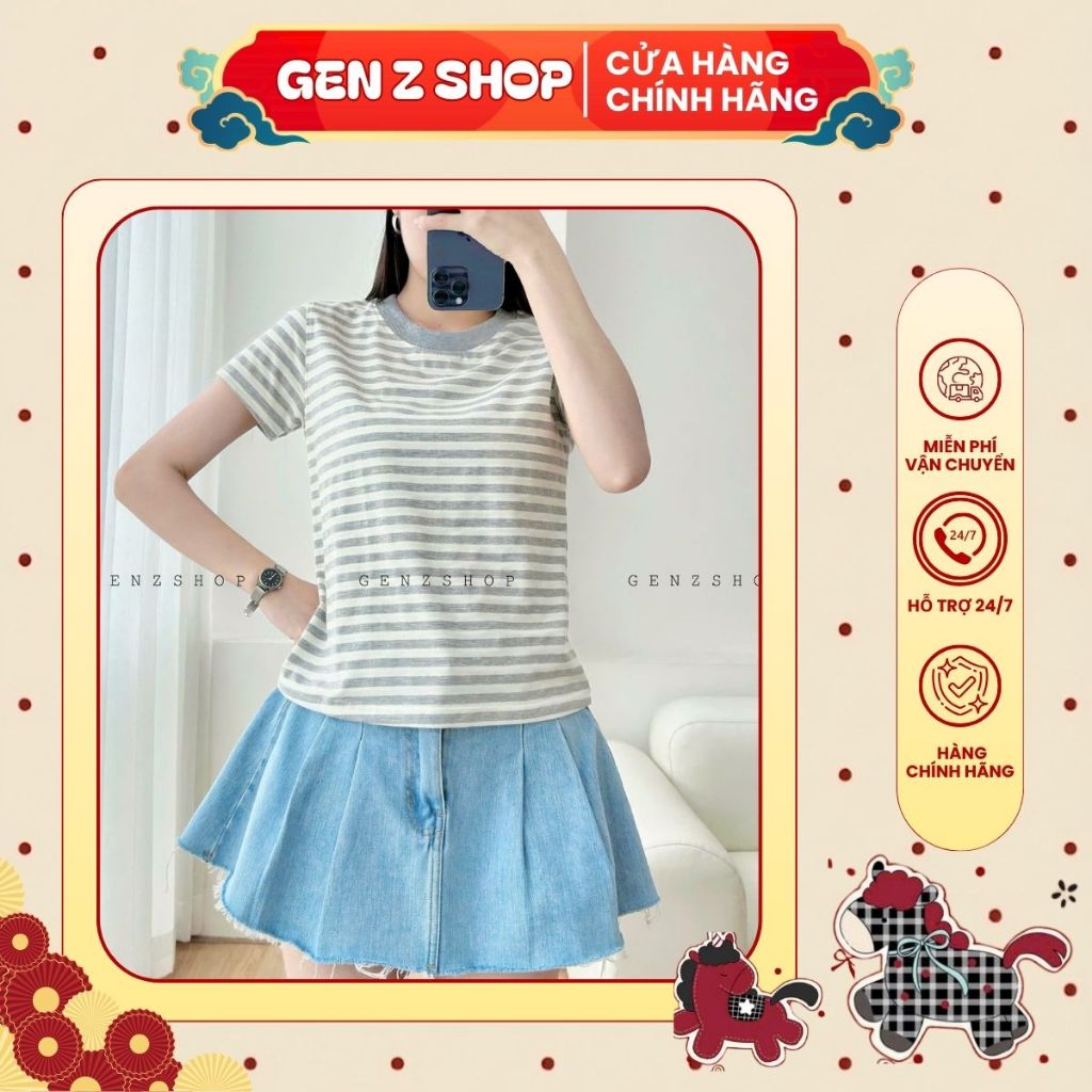 Áo Thun Sọc Ngang Form Babytee  Màu Trung Tính Áo Form Vừa  BBT26