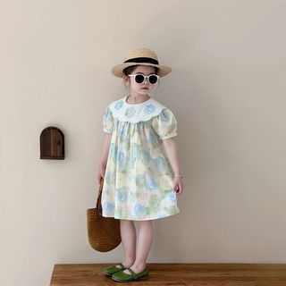 Váy Cho Bé Gái, Váy Tiểu Thư Cho Bé Gái Thiết Kế Hoa Nhẹ Nhàng Cổ Bèo Xinh Xắn Chất Liệu Cotton