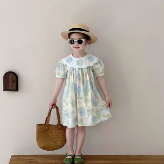 Váy Cho Bé Gái, Váy Tiểu Thư Cho Bé Gái Thiết Kế Hoa Nhẹ Nhàng Cổ Bèo Xinh Xắn Chất Liệu Cotton