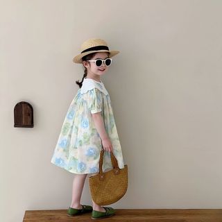 Váy Cho Bé Gái, Váy Tiểu Thư Cho Bé Gái Thiết Kế Hoa Nhẹ Nhàng Cổ Bèo Xinh Xắn Chất Liệu Cotton