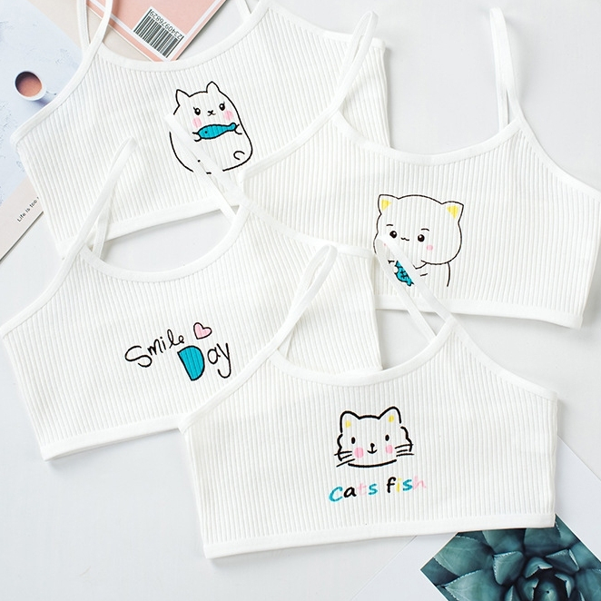 [Peinn] Combo 4 chiếc áo lá học sinh cotton kháng khuẩn thoáng mát thấm hút mồ hôi cho, áo lót bé gái in hình dễ thương