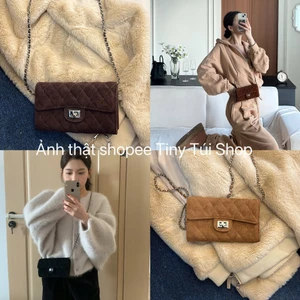 Túi ví da lộn khóa xoay trần trám size 20cm chuẩn hàng l1 đeo vai đeo chéo sang chảnh