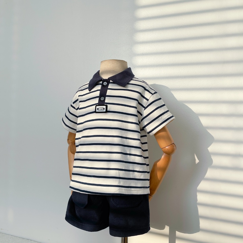 Set bộ polo cộc tay bé trai Miniumbaby họa tiết kẻ sọc, chất cotton mềm mát bé đi chơi đi học SB1844