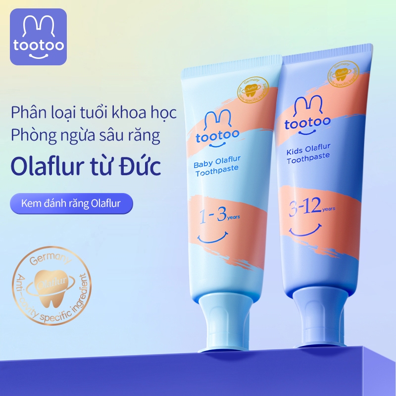 Kem đánh răng chống sâu răng tootoo Olflur dành cho trẻ em, làm sạch và bảo vệ răng, hương đào, 50g