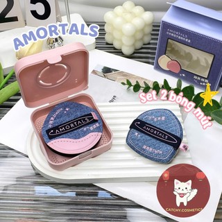 [AMORTALS] Set 2 Bông Mút Trang Điểm AMORTALS Sao Song Tử Jeans Kèm Hộp Đựng