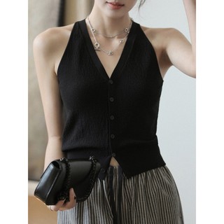 Áo len sát nách  cổ V nút cài phía trước Dáng Ôm Phong cách thanh lịch, quyến rũ