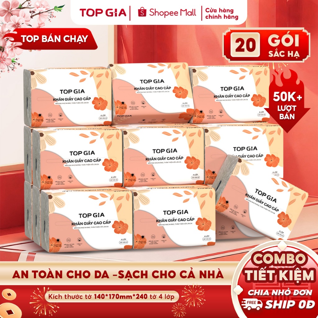 [SIÊU TIẾT KIỆM] Giấy ăn rút để bàn Top Gia, giấy sắc hạ cao cấp 4 lớp dập vân dày dặn thấm hút tốt