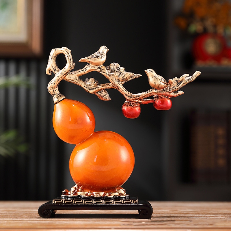 Tượng bình hồ lô đôi chim quả hồng tài lộc decor nhà cửa