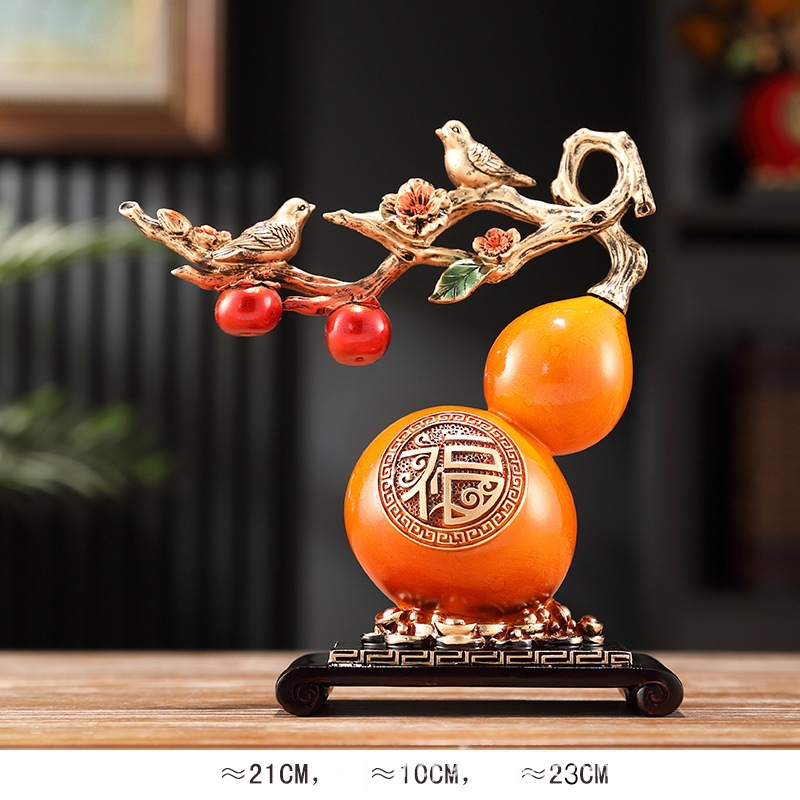 Tượng bình hồ lô đôi chim quả hồng tài lộc decor nhà cửa