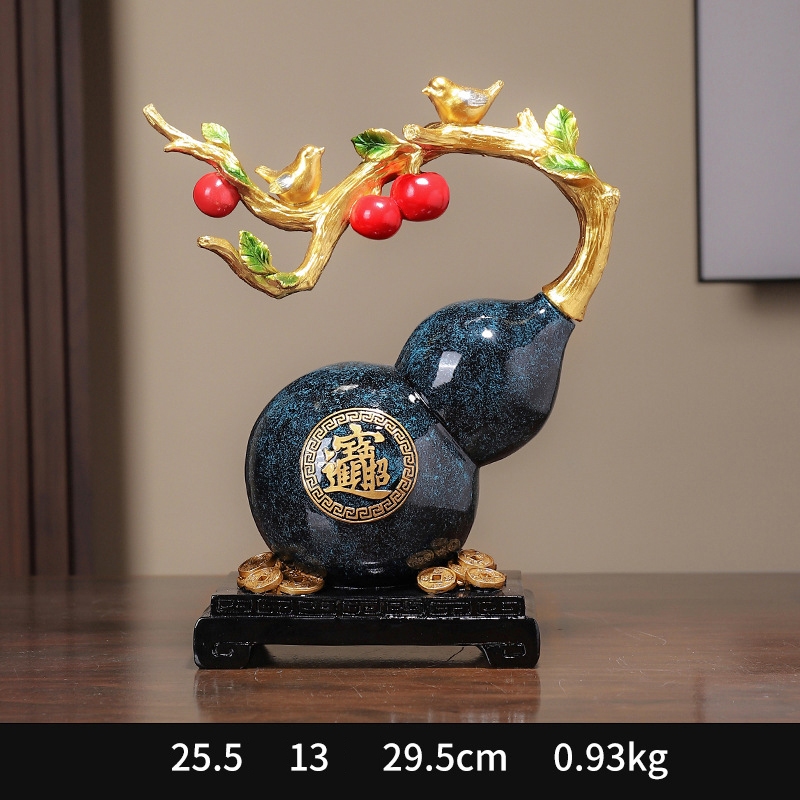 Tượng bình hồ lô đôi chim quả hồng tài lộc decor nhà cửa