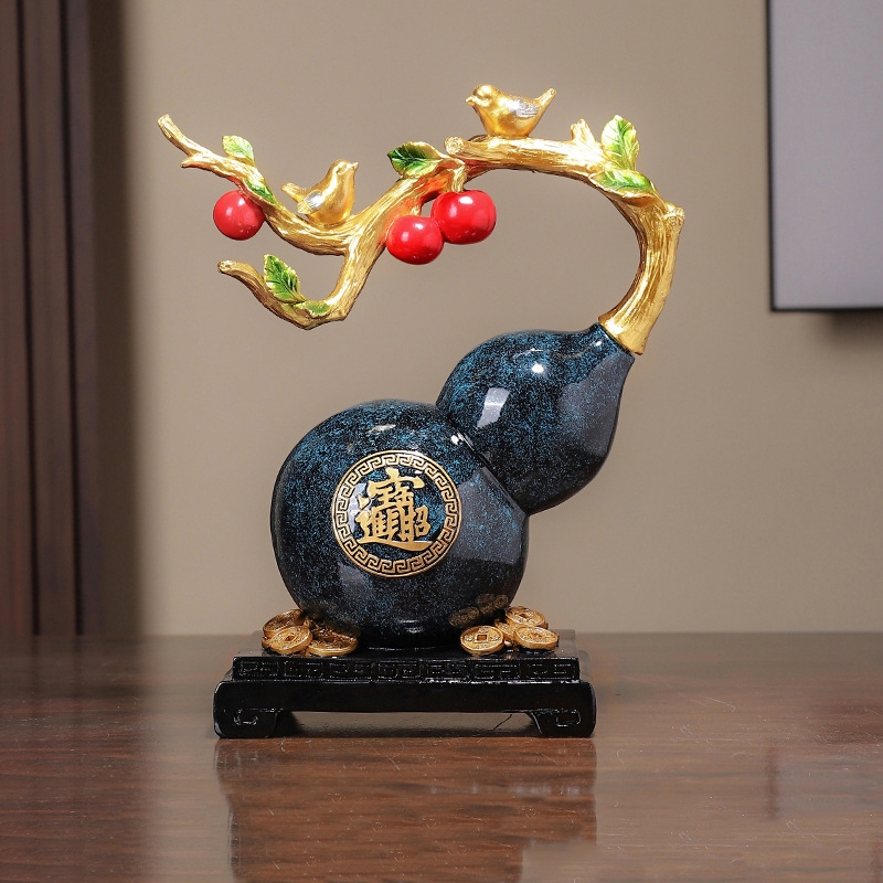 Tượng bình hồ lô đôi chim quả hồng tài lộc decor nhà cửa