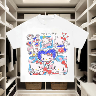 Áo thun Hello Kitty phông unisex form rộng nam nữ cổ tròn oversize Chất liệu cotton cao cấp