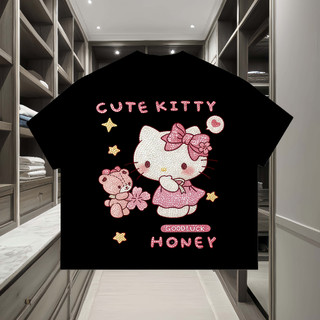 Áo thun Hello Kitty phông unisex form rộng nam nữ cổ tròn oversize Chất liệu cotton cao cấp
