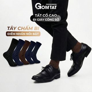 Tất nam cổ cao đi giày tây GOMTAT hoạ tiết chấm bi, chất liệu cotton cao cấp, thoáng khí êm chân - LUX-CHAMBI-1DOI