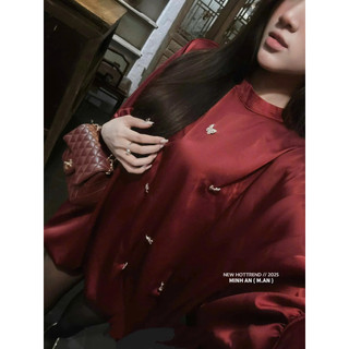 Áo lụa dáng babydoll đính tang xinh xỉu đi chơi