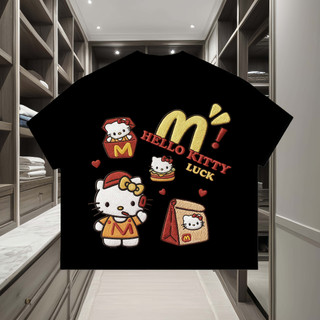 Áo thun Hello Kitty phông unisex form rộng nam nữ cổ tròn oversize Chất liệu cotton cao cấp
