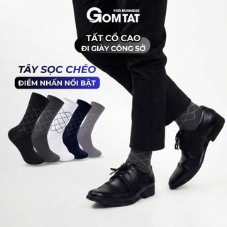 Vớ cổ cao nam đi giày tây GOMTAT hoạ tiết sọc chéo, chất liệu cotton cao cấp, hút ẩm thoáng khí - LUX-TAYCHEO-1DOI