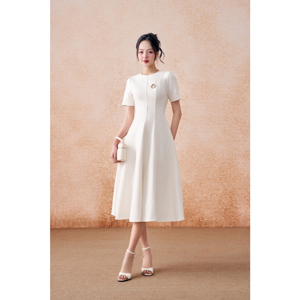 Đầm midi nữ ELLA DORA cổ tròn bổ mảnh form ôm thiết kế hiện đại 3 màu ĐỎ/BE/ĐEN [D250]
