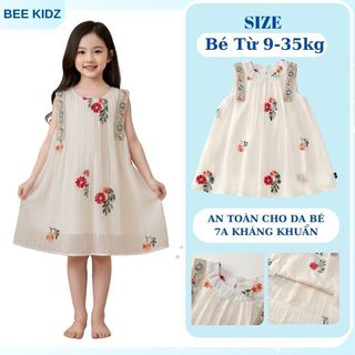 Váy Cho Bé Gái , Váy Sát Sách Cho Bé Gái Thiết Kế Dáng Suông Thêu Hoa 2 Lớp Lụa Mềm Mại