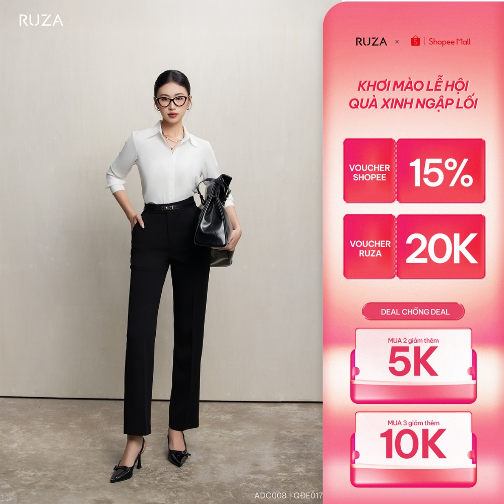 Quần tây nữ RUZA ống đứng màu đen thời trang văn phòng QĐE141
