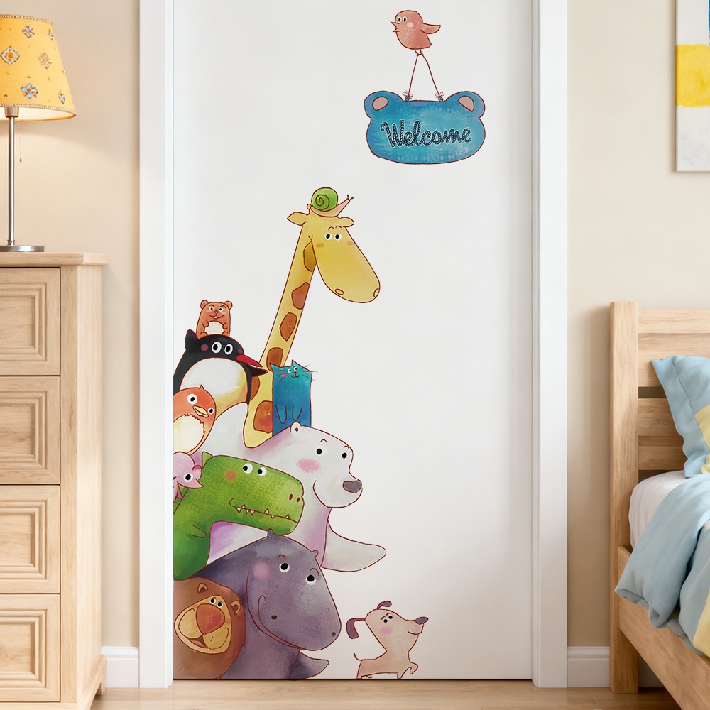 Decal Dán Tường Bảng Chào Welcome Động Vật Trong Rừng Có Keo Sẵn 66x142cm - Trang Trí Phòng Cho Bé