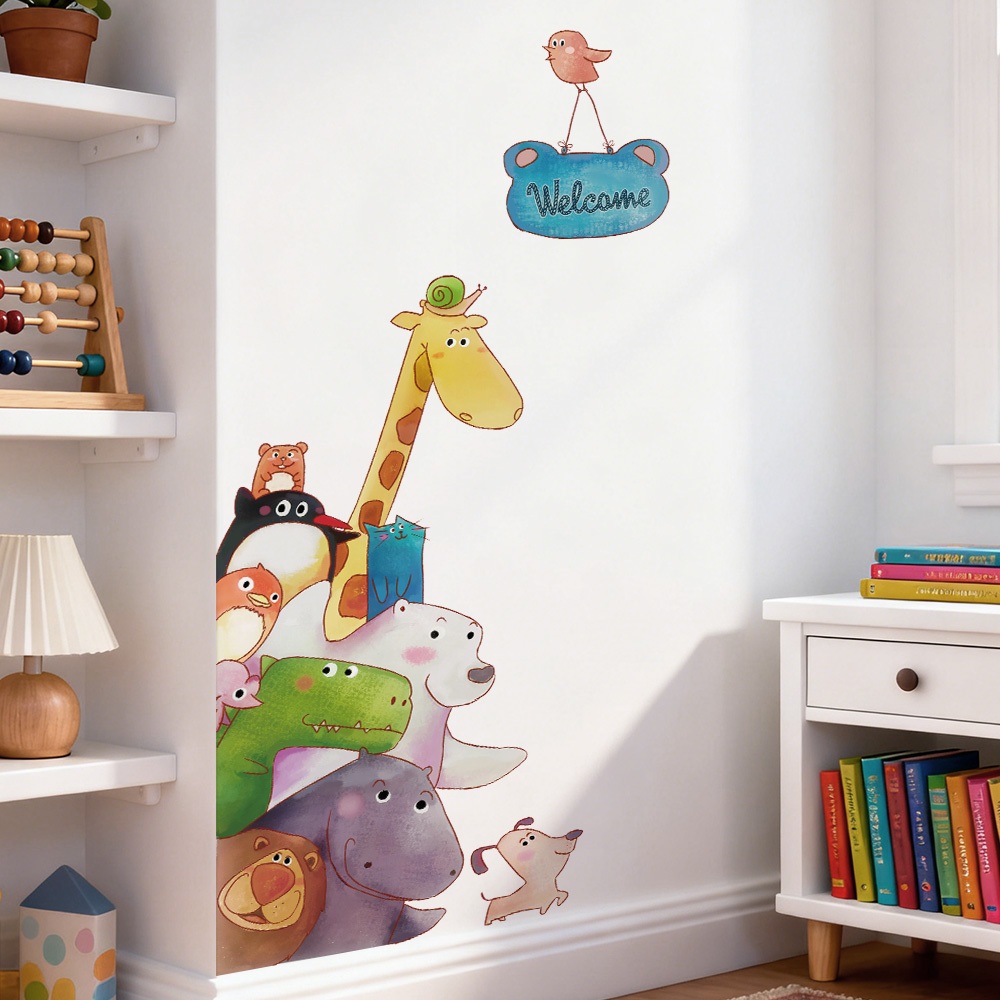 Decal Dán Tường Bảng Chào Welcome Động Vật Trong Rừng Có Keo Sẵn 66x142cm - Trang Trí Phòng Cho Bé