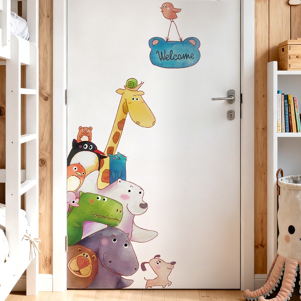 Decal Dán Tường Bảng Chào Welcome Động Vật Trong Rừng Có Keo Sẵn 66x142cm - Trang Trí Phòng Cho Bé