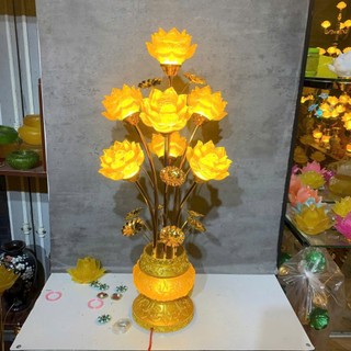 [Tặng bóng led]Đèn Thờ Hoa Sen Lưu Ly Hoàng Gia Cao 70–96cm, Đèn Hoa Sen Vàng Đế Đúc Đồng Bình Ngọc Nổi Cao Cấp