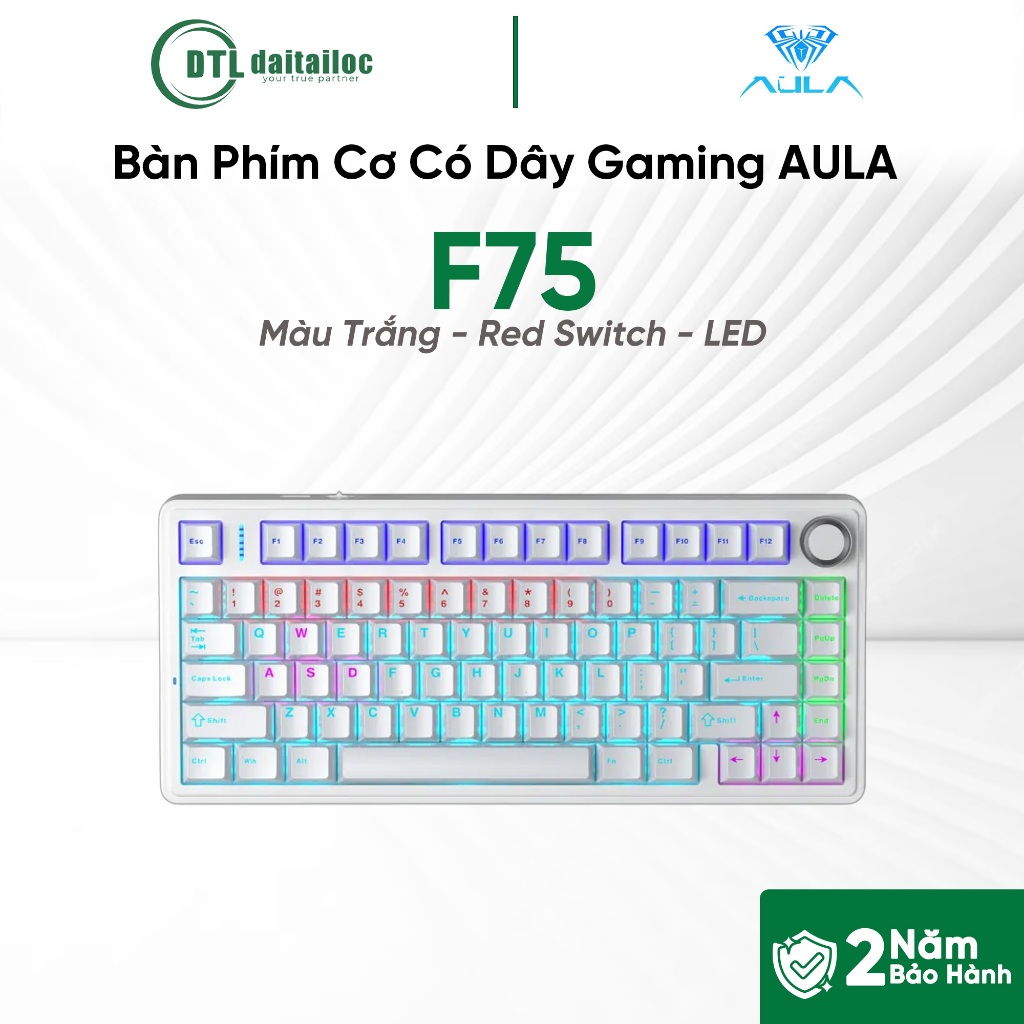 Bàn Phím Cơ Có Dây Gaming AULA F75 - F7512 Màu Trắng Red Switch LED | Chính Hãng | Bảo Hành 24 Tháng | BigBuy360 - bigbuy360.vn