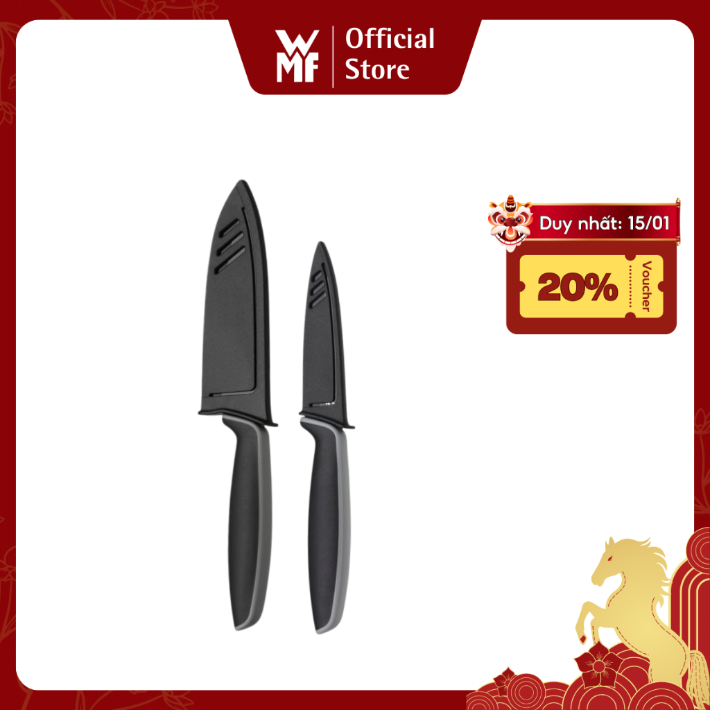 Bộ 2 Dao Thái Màu Đen, Đỏ WMF TOUCH Chất Liệu Thép Không Gỉ, Tay Cầm Bằng Nhựa, Có Nắp Bảo Vệ