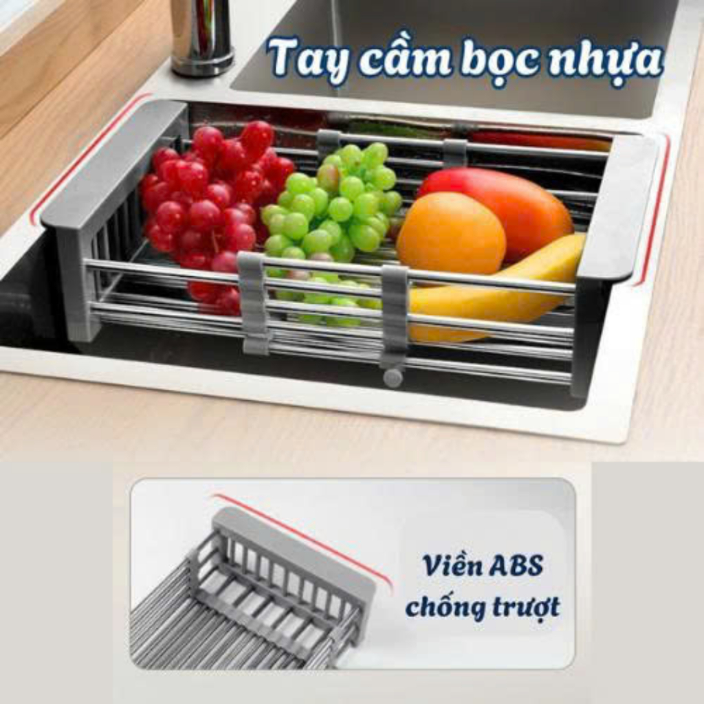 Kệ Gác Bồn Rửa Chén Bát Inox 304 Thu Gọn Mở Rộng Đựng Đồ Đa Năng, Di Động, Ráo Nước Tiện Lợi