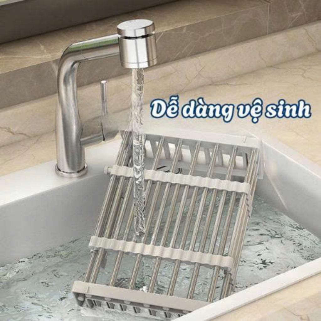 Kệ Gác Bồn Rửa Chén Bát Inox 304 Thu Gọn Mở Rộng Đựng Đồ Đa Năng, Di Động, Ráo Nước Tiện Lợi