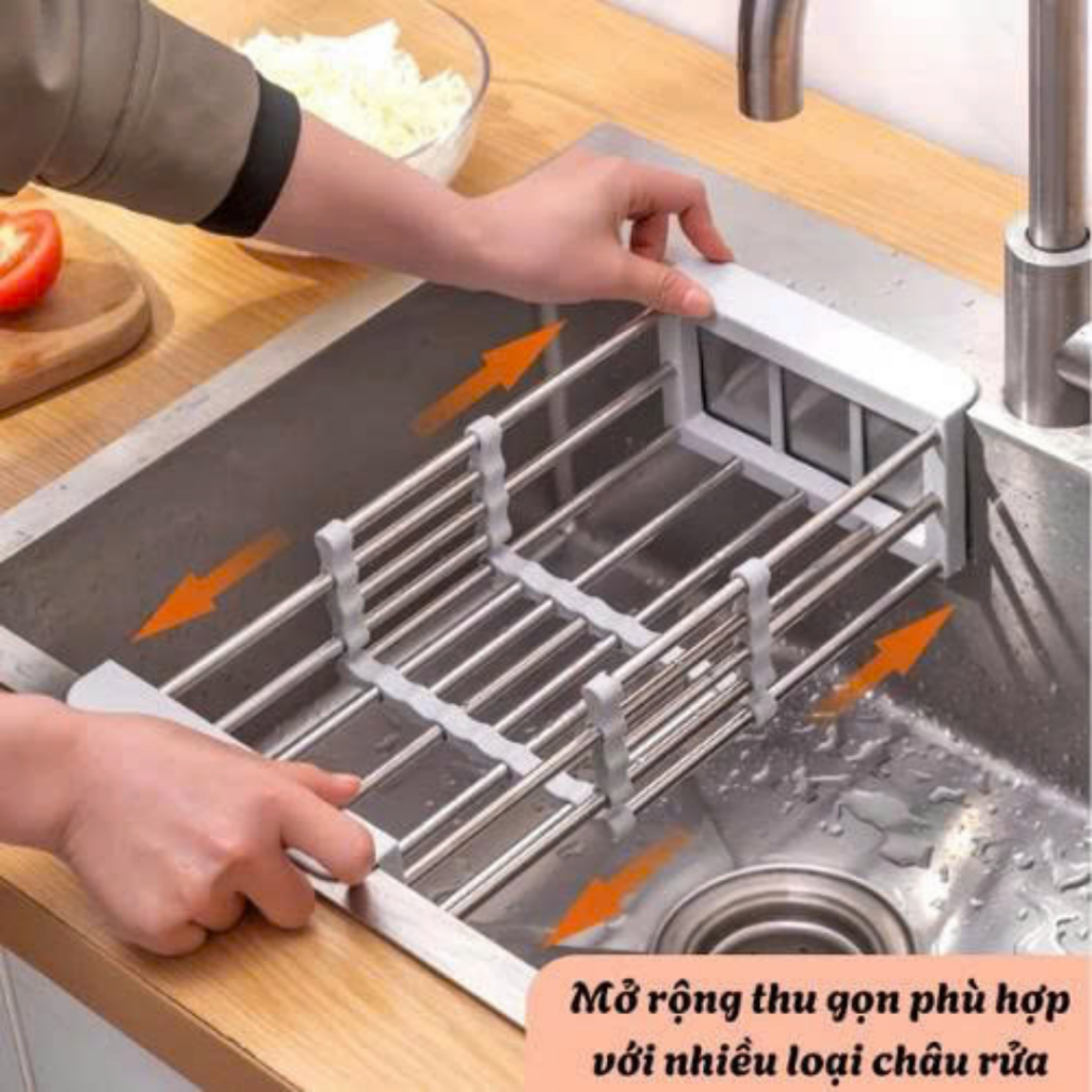 Kệ Gác Bồn Rửa Chén Bát Inox 304 Thu Gọn Mở Rộng Đựng Đồ Đa Năng, Di Động, Ráo Nước Tiện Lợi