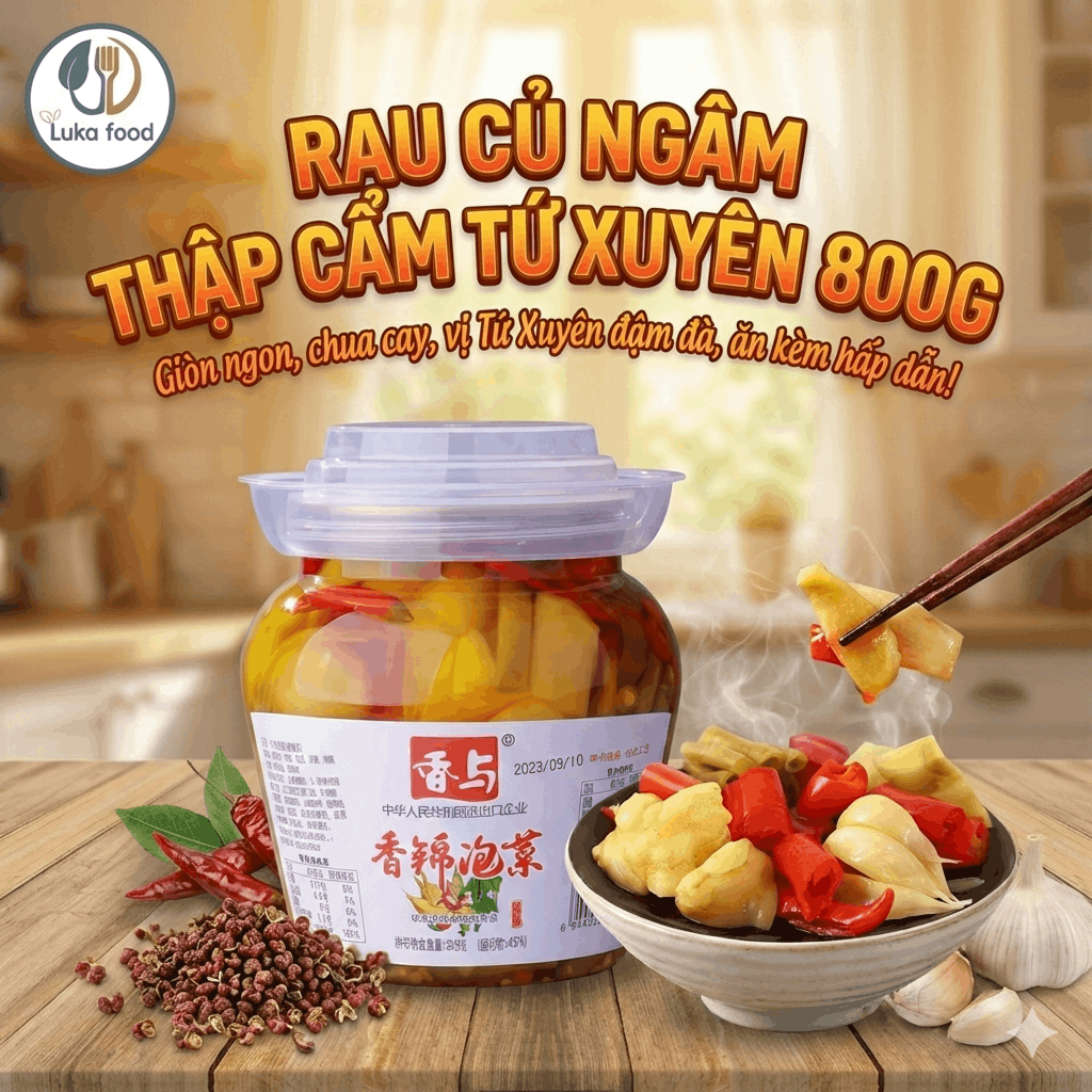 Rau Củ Ngâm Tứ Xuyên Thập Cẩm Hũ 800g - Vị Cay Tê Giòn Sần Sật, Ăn Liền Siêu Cuốn, Chuẩn Vị Nội Địa Luka Food