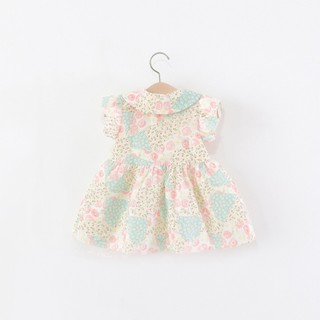 Váy hoa tiểu thư bé gái 9th-4 tuổi vải thô cotton mềm mát cổ búp bê dễ thương D1255 Bí Ngô Nhỏ