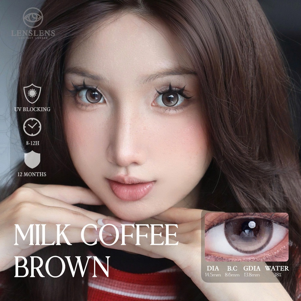 Lens Mắt Kính Áp Tròng Nâu Cà Phê Kem Sữa Giãn To Tự Nhiên Milk Coffee Brown 14.5mm T1-A1